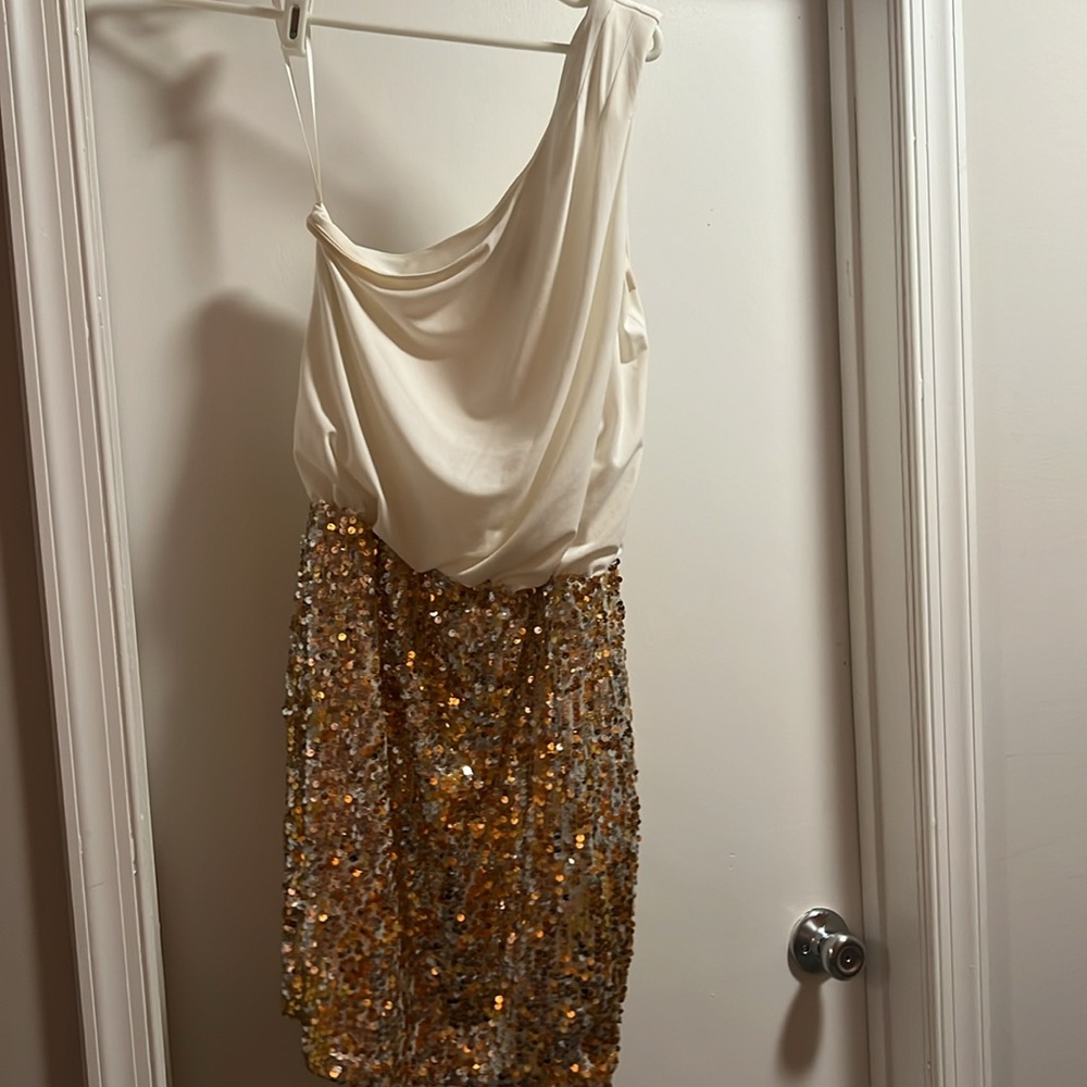 Gold sequin one shoulder dress